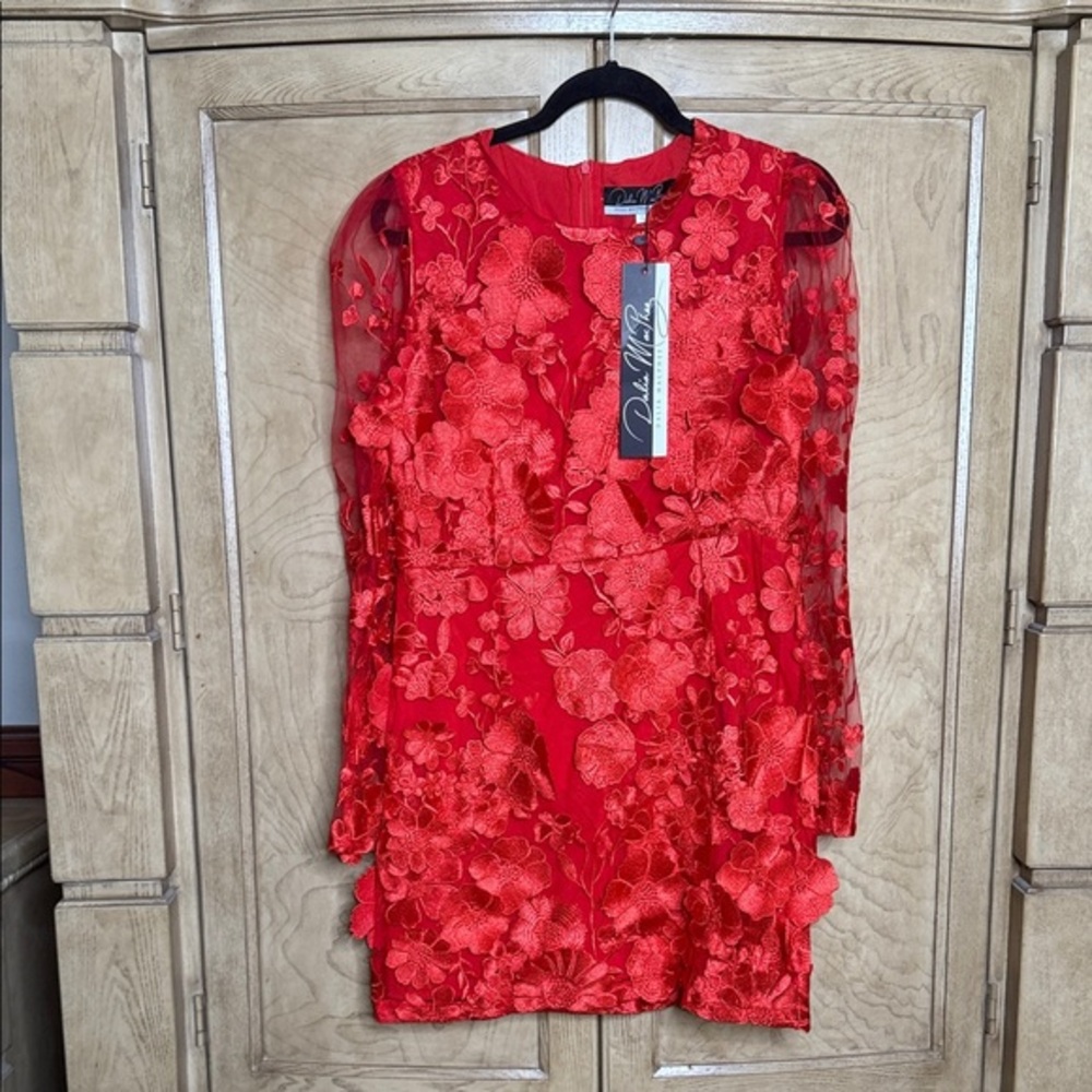 Dalia Macphee 🔥 Red Floral Embroidered Dress